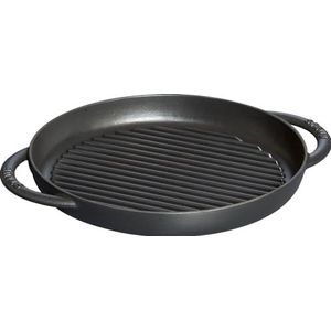 Staub Grillpan rond (26 cm, geschikt voor inductie, met matzwart emaille aan de binnenkant van de pan) zwart