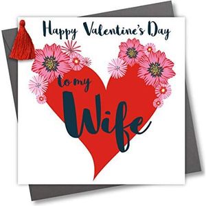 Tassel Versierde Valentijnswenskaart, Gelukkige Valentijnsdag aan mijn vrouw, Groot Hart