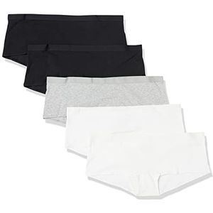 Amazon Essentials Dames katoenen boyshort ondergoed (verkrijgbaar in grote maten), pak van 5, zwart/grijs heather/wit, 6x