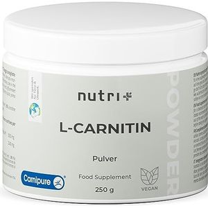L-CARNITIN Carnipuurpoeder - zuiver L-Carnitinetartraat Ultrapuur Poeder 250g van Lonza - 3000mg Carnitine poeder per portie zonder toevoegingen - Nutri-Plus Vegan