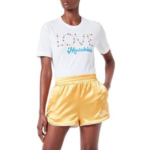 Love Moschino Dames Hot Stretch Satin and Logo Bubble Embroidery Casual Shorts, geel, S