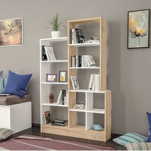 Homemania Boekenkast Monde plank, wandkast, met planken, voor woonkamer, kantoor, wit, eiken van hout, 102,2 x 22 x 160,8 cm