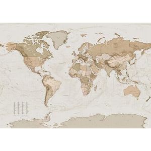 Komar Vlies fotobehang Earth Map - grootte: 350 x 250 cm - 7 banen, baanbreedte 50 cm - wereldkaart, retro, landkaart, behang, decoratie, wandbehang, wandbehang, wandbekleding, designbehang - X7-1015