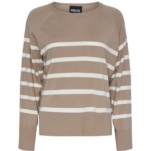 PIECES Pcsia Ls Knit Noos Bc Pullover voor dames, Silver Mink/Stripes: wit, XS