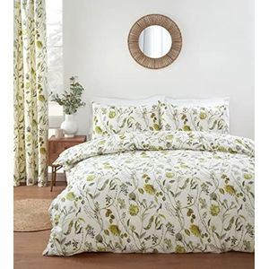 Prestigious Textiles Sundour Grove Prachtige Bloemen & Butterfly Design Dekbedovertrek Set in Venkel Groen op een Natuurlijke Achtergrond Superking Bed Grove