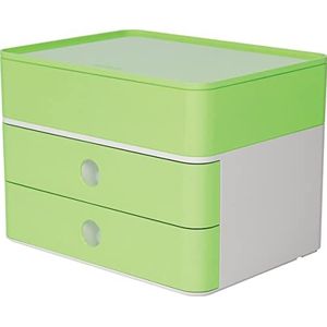 HAN Ladebox Allison Smart Box plus met 2 laden, scheidingswand en gebruiksvoorwerpenbox, incl. kabelgeleiding, stapelbaar, kantoor, bureau, meubelvriendelijke rubberen voetjes, 1100-80, hoogglans lime