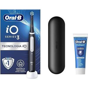 Oral-B Oplaadbare elektrische tandenborstel iO 3 zwart, 1 elektrische tandenborstel, 1 reservekop, reisetui + tandpasta Oral-B pro expert, effectieve tandreiniging, nieuwe versie