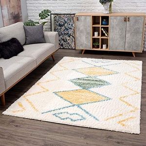 carpet city Tapijtloper Shaggy hoogpolig - etnische stijl 80x300 cm crème geel groen - moderne woonkamertapijten