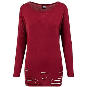 Urban Classics Dames T-Shirt Dames Cutted Viscose L/S Tee, rood (bordeaux 606), XS