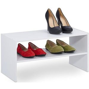 Relaxdays schoenenrek voor 4 paar schoenen, HBD: 29,5 x 60 x 29,5 cm, opbergrek voor hal, gang & meer, stapelbaar, wit
