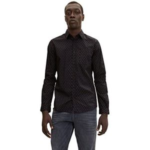 TOM TAILOR Mannen Stretch overhemd met patroon 1032341, 30155 - Black Geometric Design, 3XL