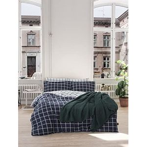 Nuit Des Rêves Ranforce Double Quilt Cover Set (200 x 200 cm), 100% katoen, donkerblauw en wit, reactieve print, 2 kussenslopen, machinewasbaar, elegant design