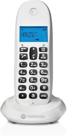 Motorola C1001CBW+ - DECT digitale draadloze telefoon - oproepblokkeringsmodus, nummerherkenning, handsfree, telefoonboek met 50 nummers, scherm met achtergrondverlichting - wit
