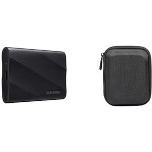 Samsung Portable SSD T9, 2TB, 2.000 MB/s lezen, 2.000 MB/s schrijven, USB 3.2 Gen.2x2, MU-PG2T0B/EU & Amazon Basics Beschermhoes externe harde schijf, hard, geschikt voor My Passport Essential