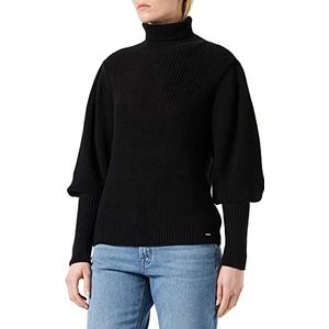 Mexx Sweater, gebreide trui met capuchon voor dames, zwart, L