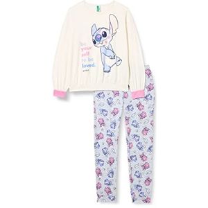 United Colors of Benetton Pig (shirt + broek) 3Y5E0P03Q pyjamaset, meerkleurig: wit en grijs met patroon 0Z3, XS voor meisjes, Meerkleurig: wit en grijs patroon 0z3, XS