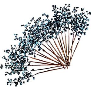 OrgMemory Kunstbessen, nep bordeauxrode bes, (20 stuks, elk 30,5 cm), kunstmatige bessenstelen voor kerstboom, krans, decoraties, woondecoratie (blauw)