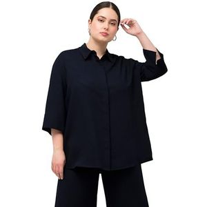 Ulla Popken, Dames, grote maten, casual hemdblouse, marineblauw, 46/48 NL
