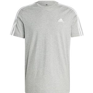 adidas Heren Essentials Single Jersey 3-strepen Tee T-shirt met korte mouwen, Medium Grijs Heather/Wit, XXS