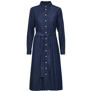 Part Two Damesshirt met lange mouwen, onderjurk, knielang, met riem, denim, Dark Vintage Denim, 42