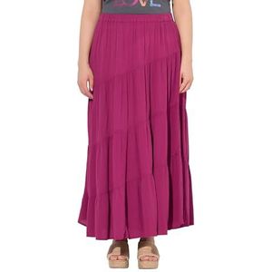 Ulla Popken Maxirok voor dames, grote maten, plus size, diagonale naden, A-lijn, elastische tailleband, Magnolia rood, 46-48
