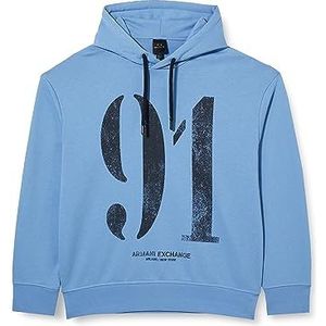 Armani Exchange Bright Up M01 Men's Comfy Fit Hooded, Maxi Number Print Hooded SweatshirtBlueSmall, blauw, S