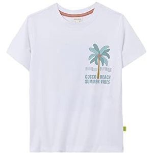 Gocco T-shirt print palmboom kinderen, Optisch wit, 3-4 jaar
