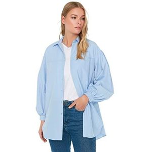 Trendyol Vrouwen bescheiden oversized basic overhemdkraag geweven bescheiden shirts, Lichtblauw, 64