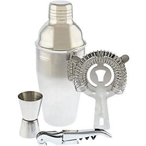 Koala Spain Roestvrijstalen shaker (4 stuks), 1 shaker 500 ml, 1 wormzeef, 1 meetinstrument 15/30 ml, 1 tweetakt kurkentrekker