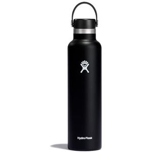 Hydro Flask - Waterfles van 709 ml - Vacuüm Geïsoleerde Roestvrij Stalen Drinkfles met Lekvrije Flex Cap - Dubbelwandige Herbruikbare Fles met Poedercoating - BPA-vrij - Standaard Opening - Black