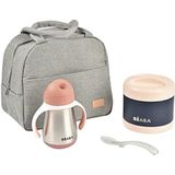 BÉABA, Thermo-maaltijdset voor baby's en accessoires, lunchbox, thermische orties van roestvrij staal, 500 ml en drinkbeker van roestvrij staal 250 ml, lepel van siliconen, oud roze