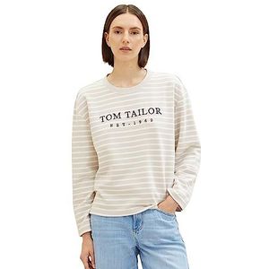 TOM TAILOR Sweatshirt voor dames met strepen en print, 32396-grijs offwhite streep, M