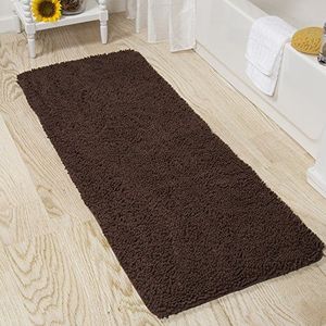 Lavish Home Shag traagschuim badmat van 58 inch bij 24 inch met antislip achterkant, absorberend hoogpolig Chenille badkamertapijt (chocolade)