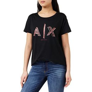 Armani Exchange Dames Boyfriend Fit, Bidimensional Logo Print T-Shirt, Zwart, Extra Large, zwart, XL