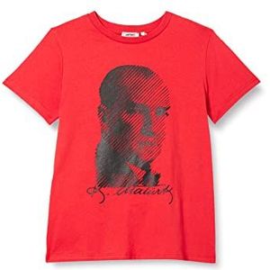 Koton Boys Atatürk bedrukt T-shirt met korte mouwen, ronde hals, katoen, rood (411), 6-7 Jaar