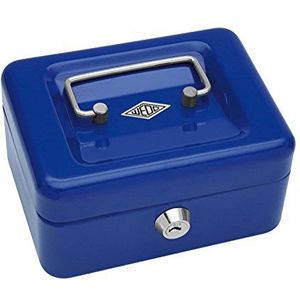 Wedo 145103X geldcassette (van gepoedercoat staal, intrekbare handgreep, 4-vaks munteninzet, veiligheidscilinderslot, 15,2 x 11,5 x 8,0 cm) blauw