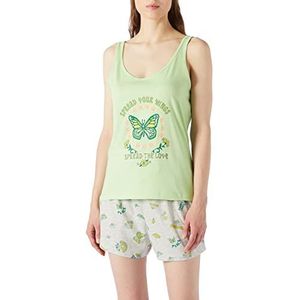 Koton Katoenen pyjama met vlinderprint voor dames, Groen ontwerp (8d1), L
