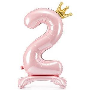 Decoraparty Folieballon cijfer 2 roze met staande standaard, ballon van aluminium voor vrouwen, opblaasbaar met lucht voor feest, verjaardag, jubileum, afstudeerfeest, meisjes, 84 cm