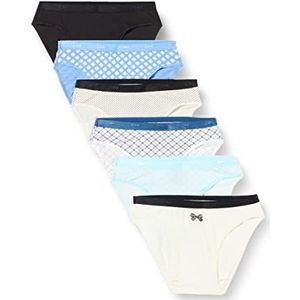 Dim Les Pockets Cotton Stretch damesslipjes, 6 stuks, Lot Geo Bleu/NÃud, 34-36