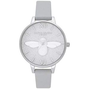 Olivia Burton Analoge Quartz Horloge voor Vrouwen met Grijze Nylon Band - OB16GD52, Grijs, riem
