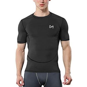 MEETYOO Compressieshirt voor heren, loopshirt met korte mouwen, functioneel shirt, ademend, sportshirt voor mannen, T-shirt voor hardlopen, joggen, fitness, gym, zwart, XL