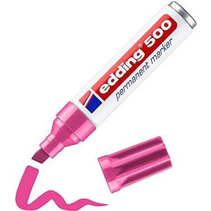 edding 500 permanent marker - roze - 1 stift - beitelpunt 2-7 mm - watervast, sneldrogend - wrijfvast - voor karton, kunststof, hout, metaal, glas