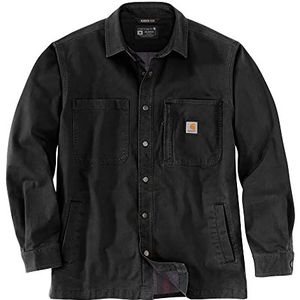 Carhartt Heren Rugged Flex Relaxed Fit Canvas Fleece Lined Snap-Front Jac Work Utility Button Down Shirt, zwart, XL