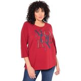 Ulla Popken - Shirt - Blauw / Robijnrood - T-shirt - Driekwart Mouw