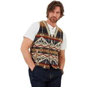 Joe Browns Herenmode Statement Aztec Popper vest, blauw/crème, regular fit, XL, Blauw/Crème, XL