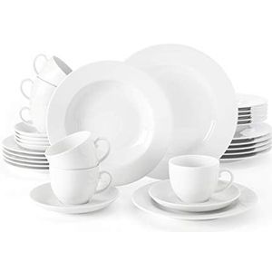 Seltmann Weiden Combinatieservies 30-delig wit | Set voor maximaal 6 personen | serie Rondo | bevat 6 platte borden, soepborden, ontbijtborden, koffiebot- en schoteltjes