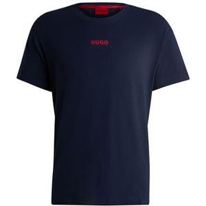 HUGO Heren Linked T-shirt Relaxed-Fit Pyjama-shirt van stretchkatoen met logo, donkerblauw, L