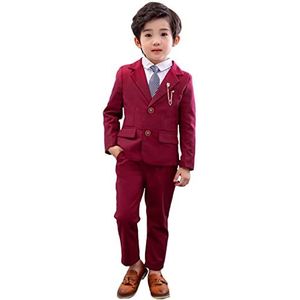 LOLANTA 2-delige formele pakset voor jongens, outfit voor blazer en broek voor kinderen, vrijetijdskleding of trouwjurk, bordeauxrood, 120