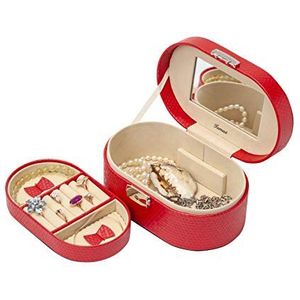 IsmatDecor - Dames of meisjes juwelenkistje - Reis juwelenkistje - Klein juwelenkistje - Spiegel en sleutelslot - Ovaal juwelenkistje - Beige, roze of rood kleur