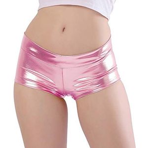 Kepblom Glanzende Metallic Rave Booty Shorts voor dames, hotpants, dansbroek, PINK, S